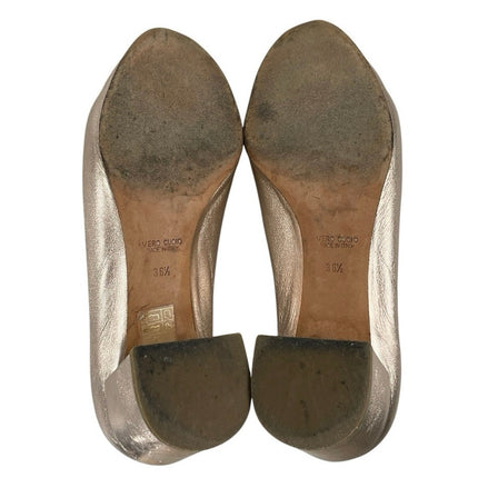 Sant M Brera Metallic Silver Slip On Round Toe Low Block Heels Pumps Shoes 36.5