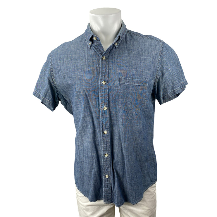 J.Crew Men's Blue Chambray Denim Jean Pocket Short Sleeve Button Up Shirt Top L