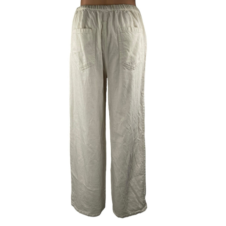 Zara Women's White Cream High Waisted Wide Leg Drawstring Trousers Pants Size M