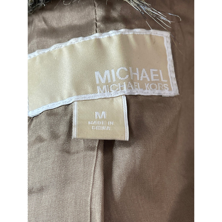 Michael Kors Womens Beige Faux Raccoon Fur Sleeveless Open Vest Jacket Size M
