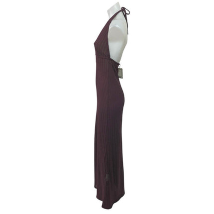 NEW H&M Purple Halter Plunge V Neck Sleeveless Crochet Open Back Maxi Dress S