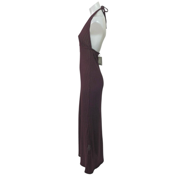 NEW H&M Purple Halter Plunge V Neck Sleeveless Crochet Open Back Maxi Dress S