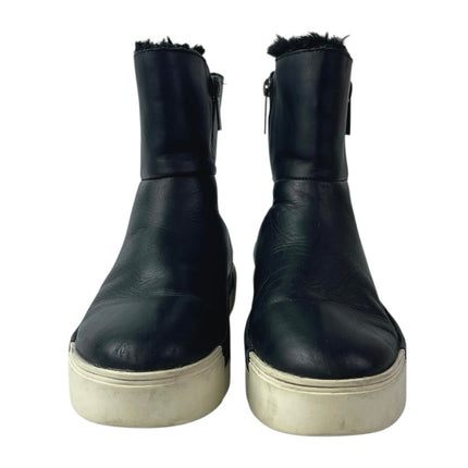 J/Slides Victory Black Faux Fur Round Tie Double Zip Platform Ankle Boots Sz 6.5