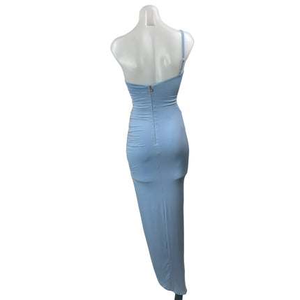 Nookie Blue One Shoulder Slit Sleeveless Asymmetric Midi Bodycon Dress Size XS