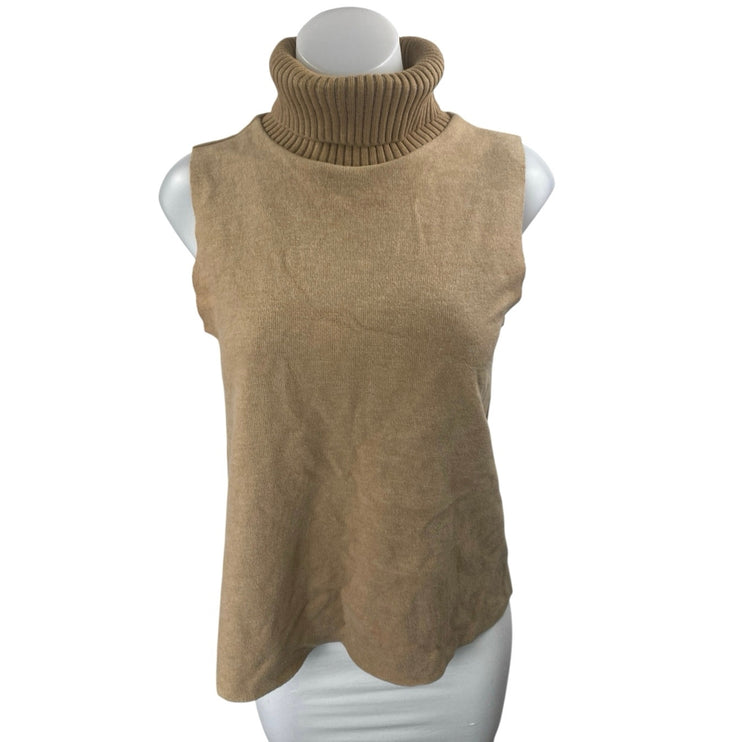 Zara Women's Tan Khaki Knit Sleeveless Turtleneck Tank Vest Sweater Top Size M