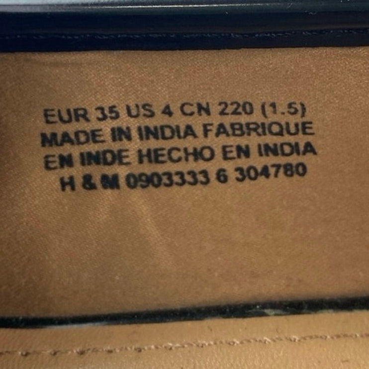 H&M Women's Black Patent Leather Almond Toe Slip On Mocassins Loafers Shoes Sz 4