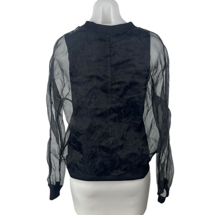 Zara Made for Eveybody Women's Black Mesh Crewneck Long Sleeve Blouse Top Size M