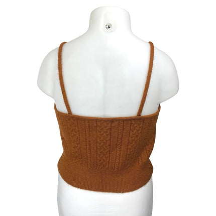 House of Harlow 1960 Brown Sleeveless Cable Knit Cami Crop Sweater Tank Top XL
