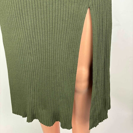 Aritzia Wilfred Sage Frost Olive Green Slit Rib Knit High Rise Midi Skirt Size S