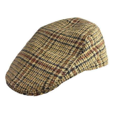 M&S Mark & Spencer Sartorial Brown Wool Plaid Checkered Newsboy Flat Cap Sz S-M