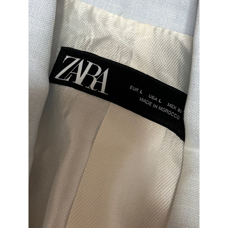 Zara Women's Blue Double Breasted Peak Lapel Cropped Blazer Coat Jacket Size L