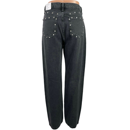 NEW MNG Mango Black Rhinestone Straight High Rise Relaxed Denim Jeans Size 6