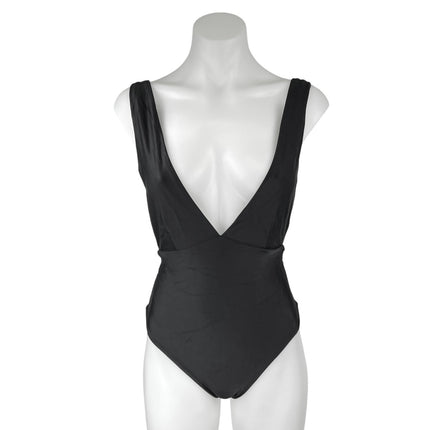 Agua Bendita Black Plunge Open Back Sleeveless One Piece Bikini Swimsuit Size M