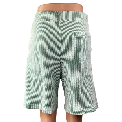 Zara Women's Green Striped High Waisted Straight Bermuda Chino Shorts Size M