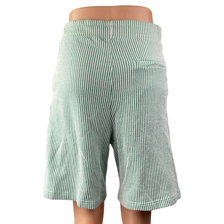 Zara Women's Green Striped High Waisted Straight Bermuda Chino Shorts Size M