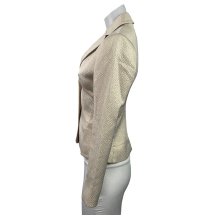 Calvin Klein Beige Jacquard Textured Notch Lapel Blazer Coat Suit Jacket Size 2