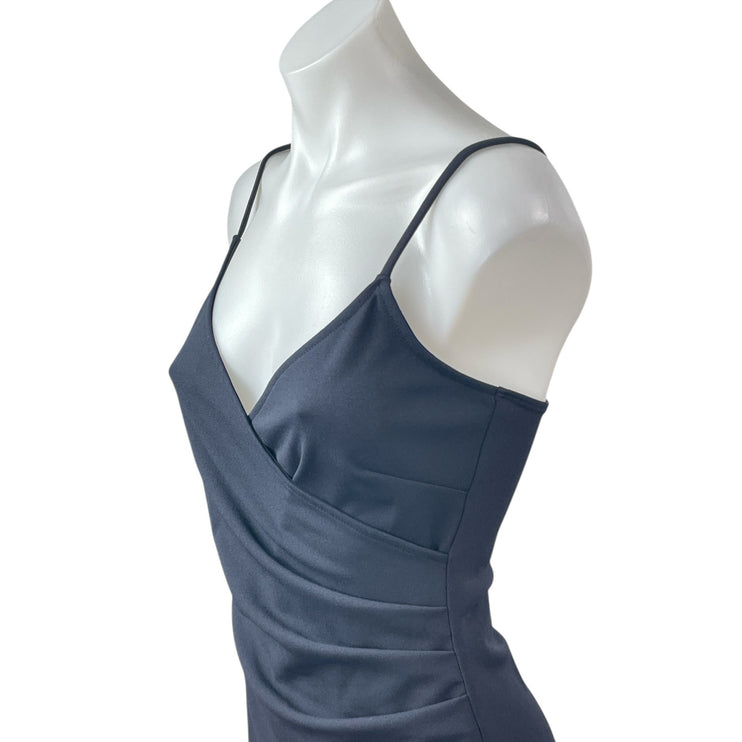 Necessary Clothing Black Sleeveless Ruched V Neck Cami Asymmetric Sheath Dress M