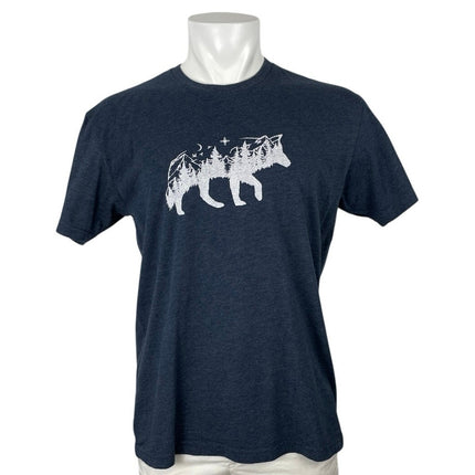Greyson Men's Navy Blue Wolf Forest Graphic Short Sleeve T Shirt Tee Top Size L