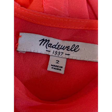 Madewell Coral 100% Silk Sleeveless V Neck Keyhole Back Tank Mini Dress Size 2