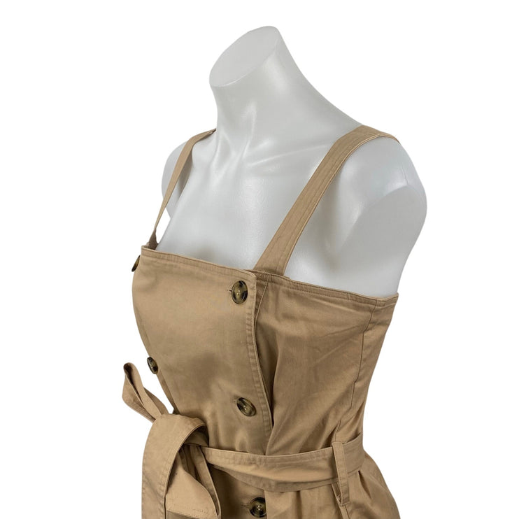 Forever 21 Tan Khaki Sleeveless Double Breasted Tie Waist A Line Mini Dress Sz L