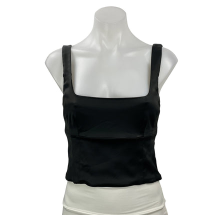 Aritzia Wilfred Shine Women's Black Sleeveless Satin Cropped Tank Bustier Top S