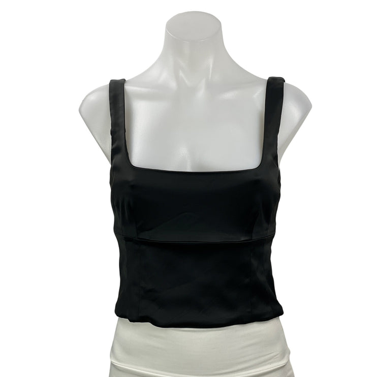 Aritzia Wilfred Shine Women's Black Sleeveless Satin Cropped Tank Bustier Top S