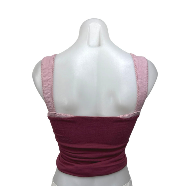 Free People 2 Tone Maroon Sleeveless Cami Camisole Square Neck Crop Tank Top XS