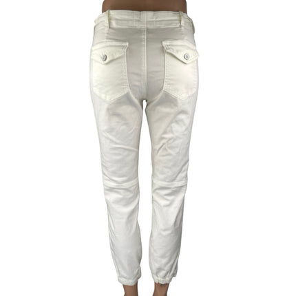 Anthropologie Women's White Mid Rise Zip Hem Jogger Tapered Trousers Pants 26