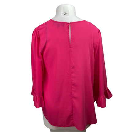 ELOQUII Women's Pink 3/4 Sleeves Crewneck Ruffled Cuff Relaxed Blouse Top Sz 16
