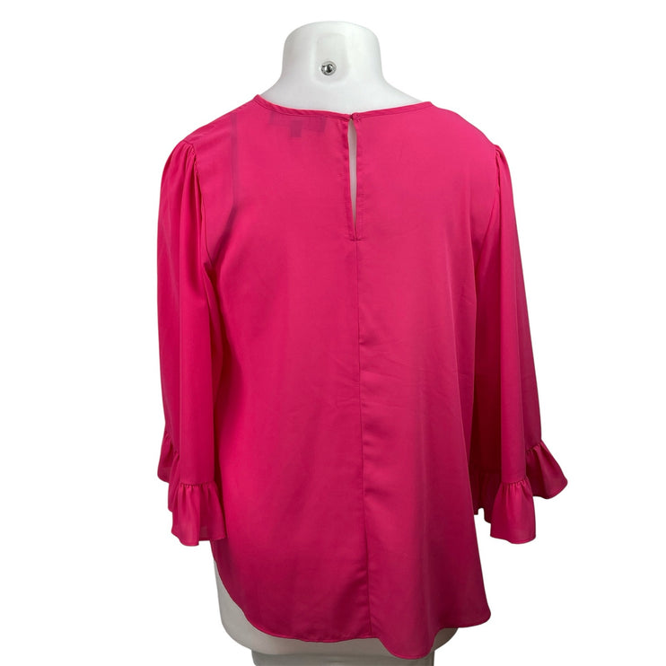 ELOQUII Women's Pink 3/4 Sleeves Crewneck Ruffled Cuff Relaxed Blouse Top Sz 16