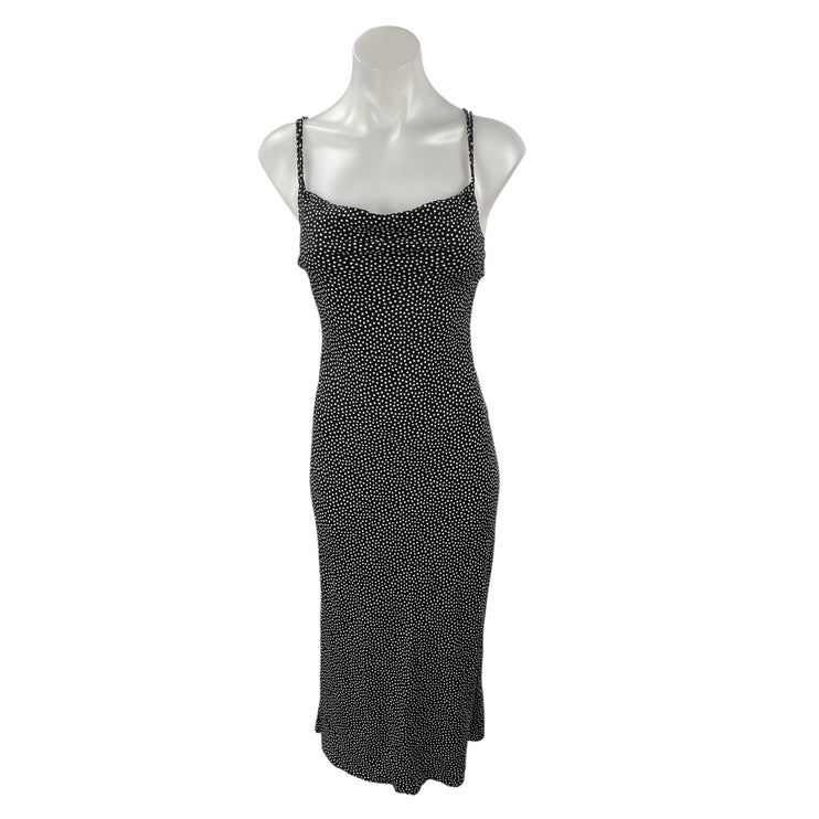 Zara Black Polka Dots Sleeveless Strappy Cowl Neck Cami Slip Maxi Dress Size S