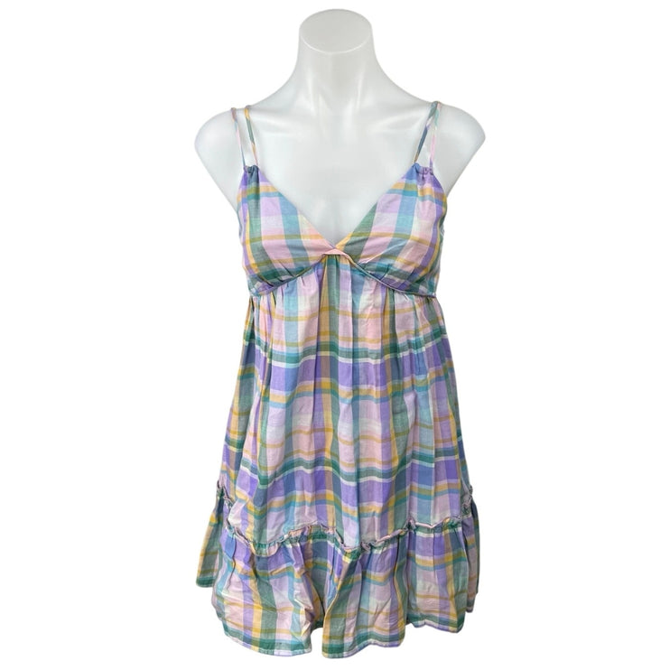 Wild Fable Purple Multicolor Plaid Triangle Cup Breezy A Line Mini Dress Size XS