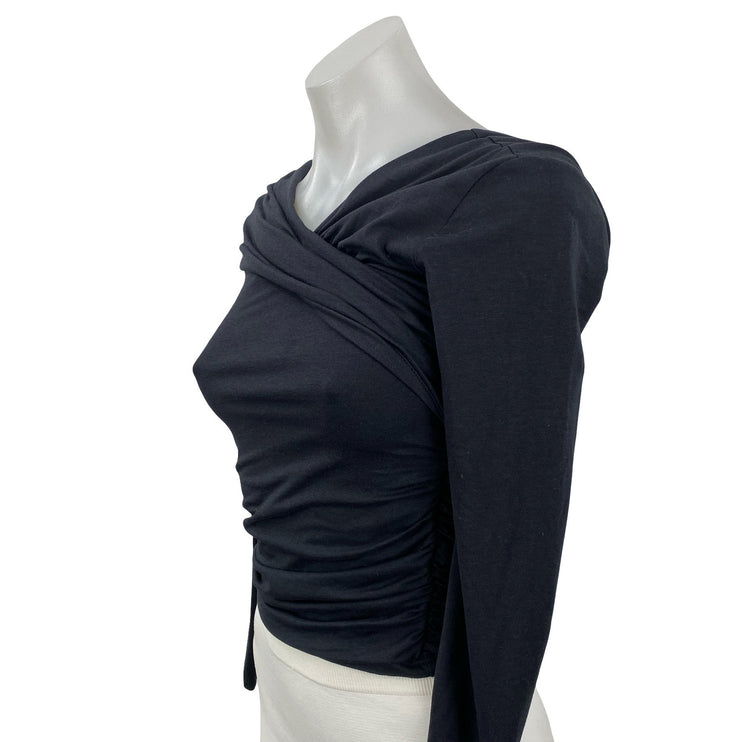 Abercrombie & Fitch Womens Black Draped Ruched Off Shoulder Shirt Blouse Top XS