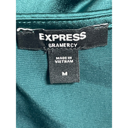 Express Womens Blue Teal Silk Satin Cowl Neck Short Sleeve Blouse Bodysuit Top M