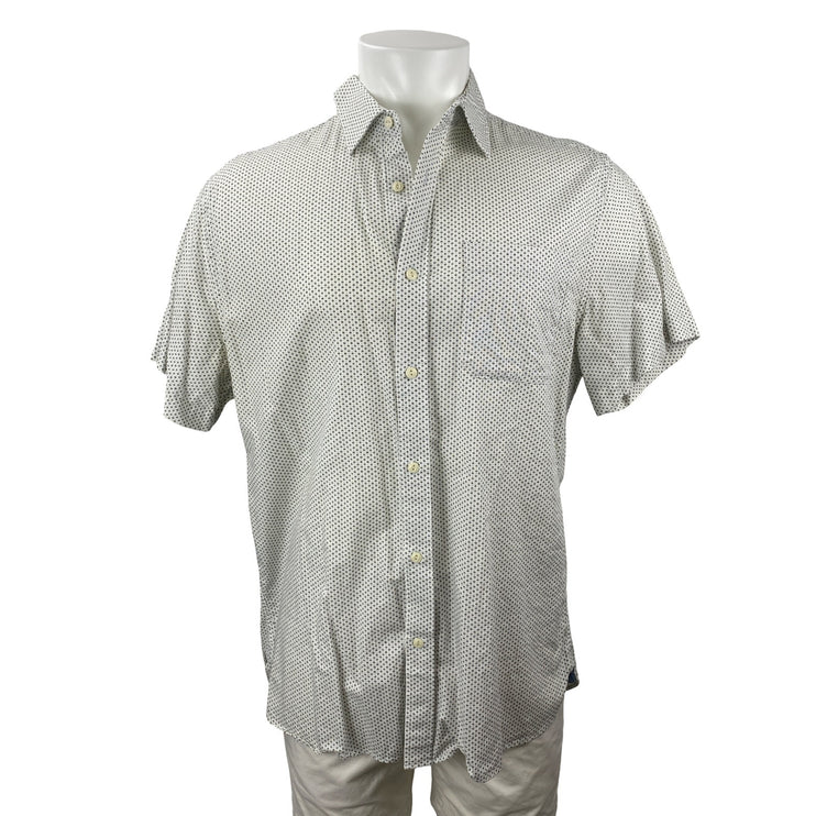 Banana Republic Men's White Slim Fit Floral Short Sleeve Button Down Shirt Top L