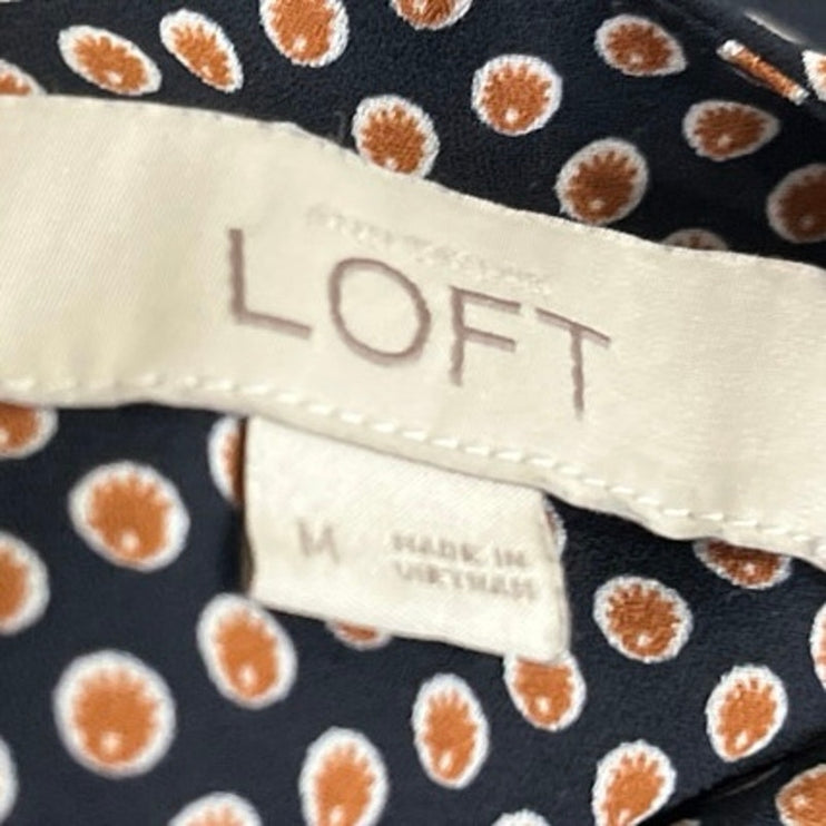 Ann Taylor LOFT Black Printed Ruffle Sleeveless Babydoll Tank Blouse Top Size M