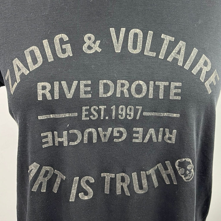 Zadig & Voltaire Black Rive Droite Art Is Truth Graphic Crew T Shirt Tee Size S