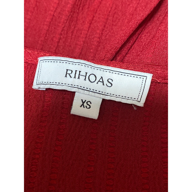 RIHOAS Women's Red V Neck Short Sleeve Button Down Midi Flare A-Line Dress XS