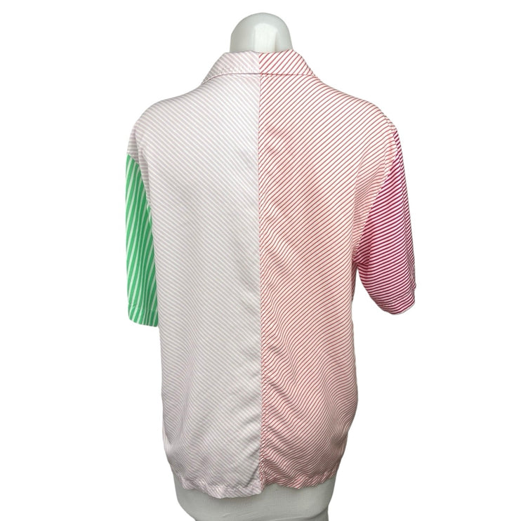 Terez Multicolor Colorblock Striped Button Down Short Sleeve Pocket Shirt Top M