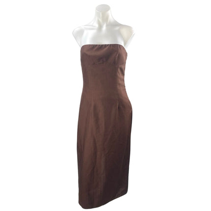 Commense Women's Brown Sleeveless Strapless Tube Bandeau Midi Sheath Dress Sz S