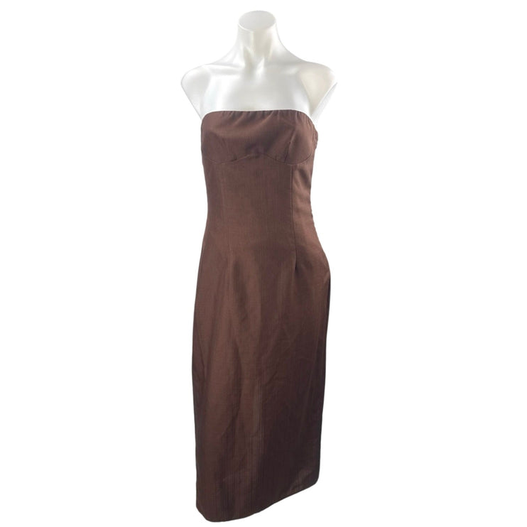 Commense Women's Brown Sleeveless Strapless Tube Bandeau Midi Sheath Dress Sz S
