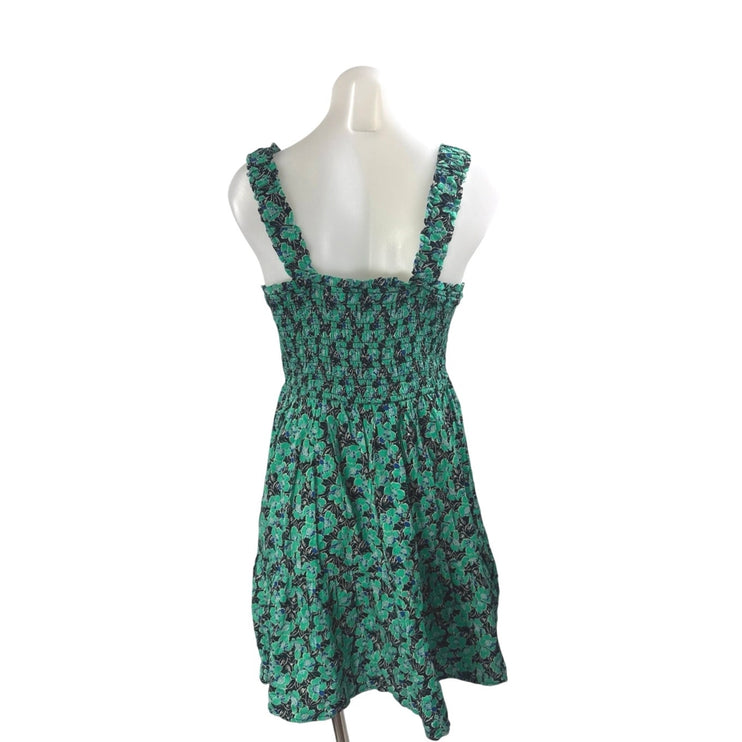 GAP Green Floral Botanical Smocked Sleeveless Mini Tank Flare A-Line Dress Sz L