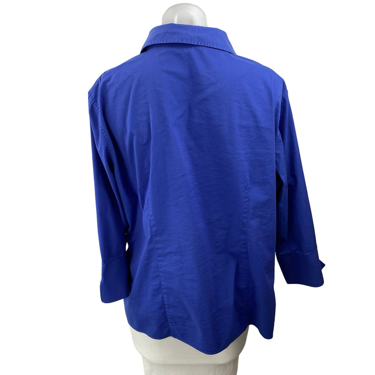 Lands' End Women's Cobalt Blue Long Sleeve Button Down Blouse Shirt Top Size 16