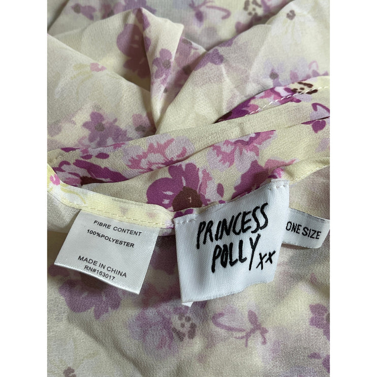 Princess Polly Women's Cream Purple Floral Rectangle Shawl Wrap Scarf One Size