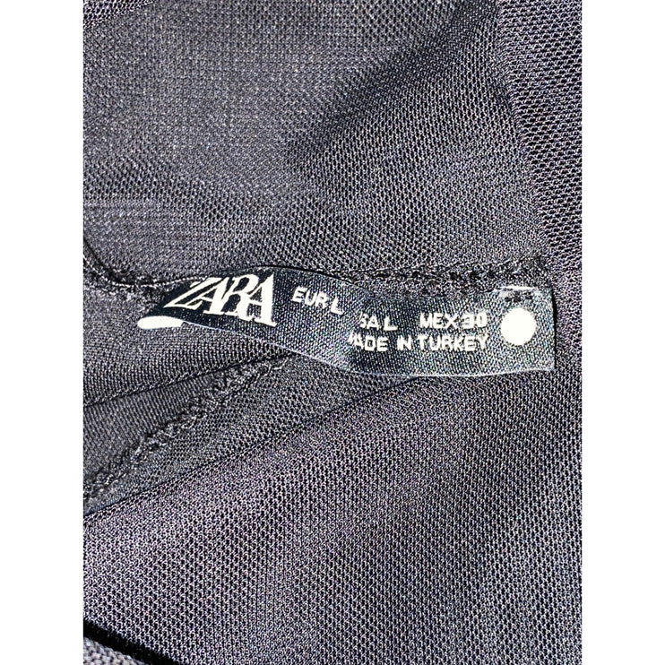 Zara Womens Black Mesh Sheer Cowl Neck See Through Long Sleeve Blouse Top Size L