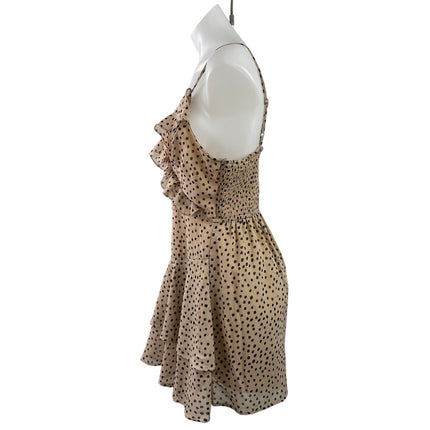 Japna Women's Black Tan Sleeveless Polka Dots Tiered Camisole Jumpsuit Romper M