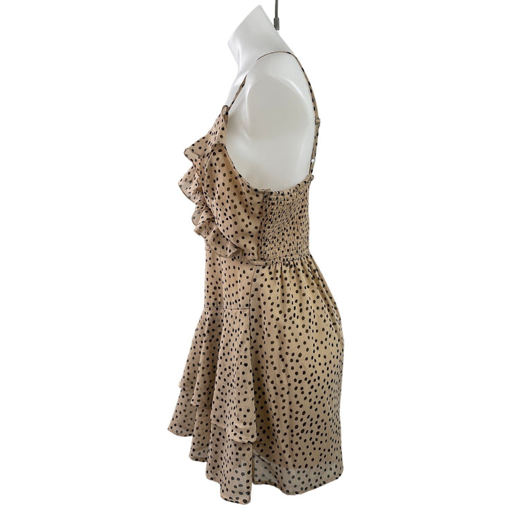 Japna Women's Black Tan Sleeveless Polka Dots Tiered Camisole Jumpsuit Romper M