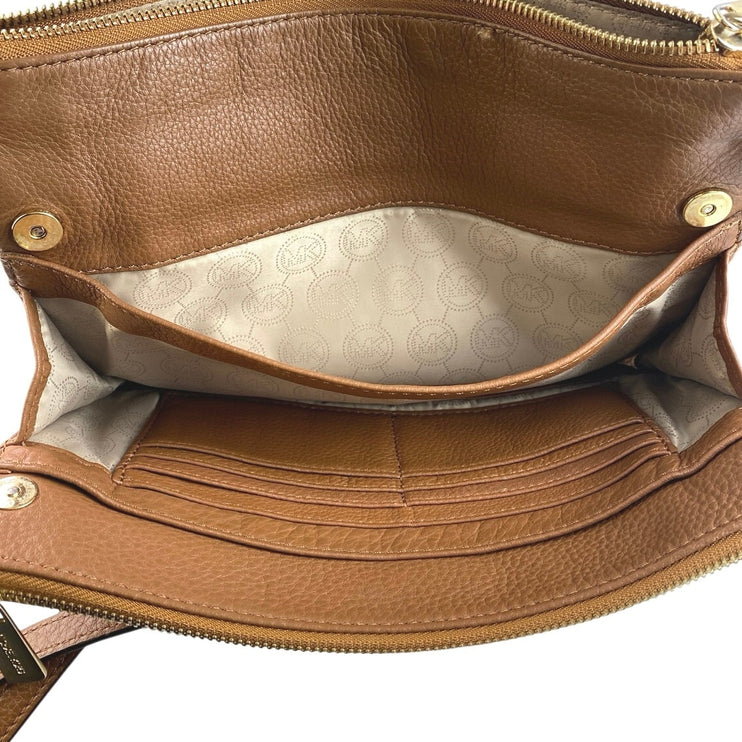 Michael Kors Women's Brown Pebbled Leather Double Zip Adjustable Crossbody Bag