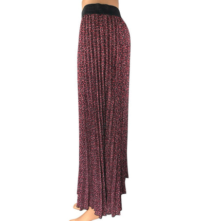 Esqualo Red Black Floral Pleated Pull On High Waisted A Line Midi Skirt Size 8
