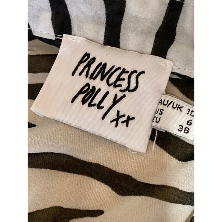 Princess Polly Black White Zebra Animal Print Short Sleeve Button Up Shirt Top 6